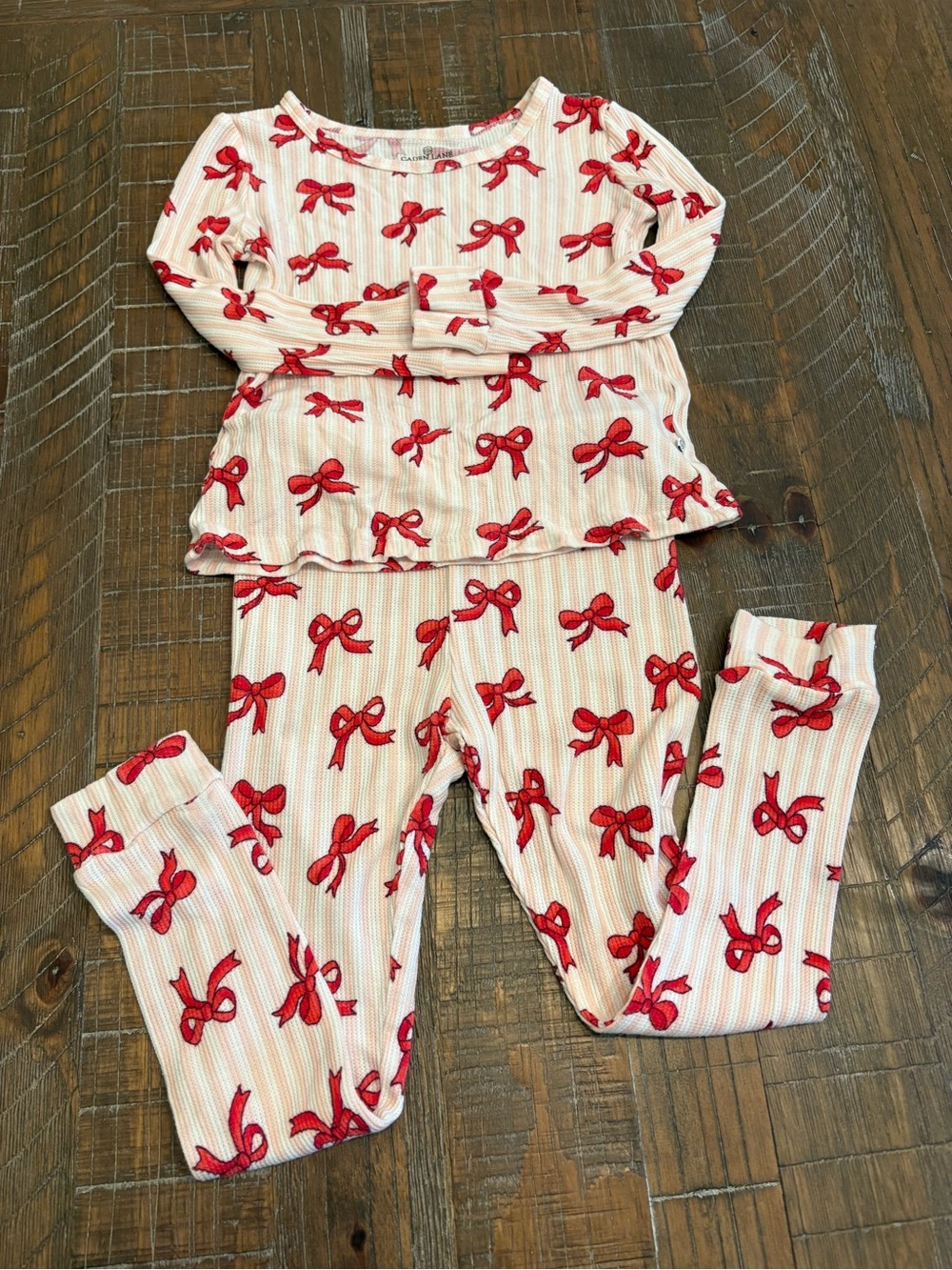 Girls' Caden Lane Red Bow Print Long Sleeve Pajama Set - Cozy Bamboo Sleepwear